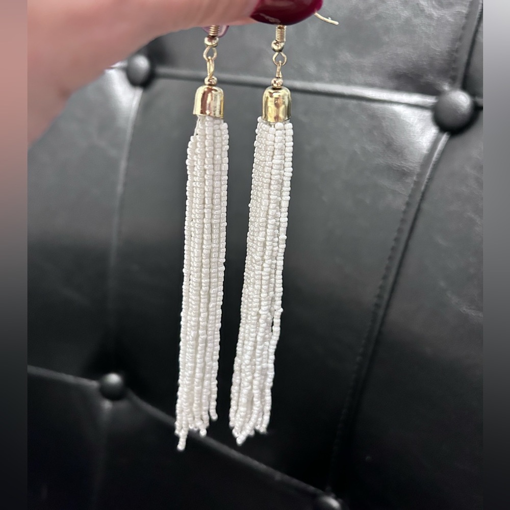White beaded earrings